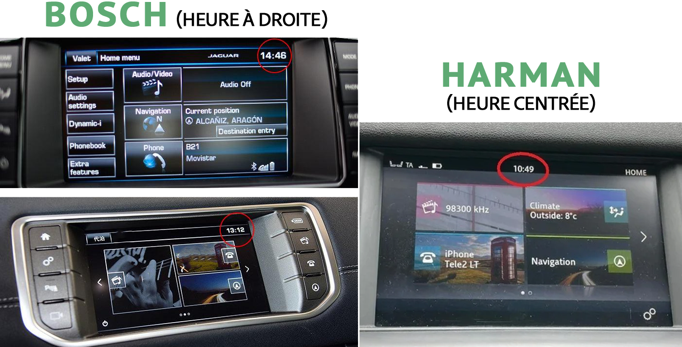 Comparaison système BOSCH vs HARMAN Jaguar F-Type - position horloge