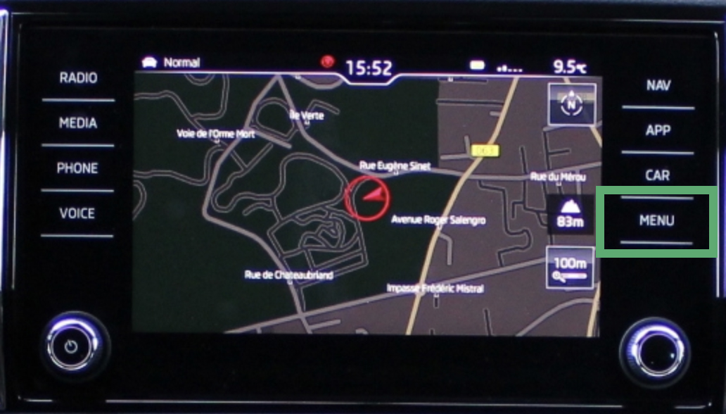 Activation CarPlay Skoda Kodiaq bouton MENU