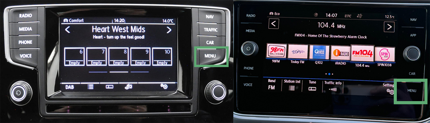 Activation CarPlay Volkswagen Transporter bouton MENU